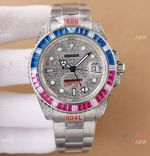 Swiss Quality Copy Rolex GMT Master 2 Rainbow Bezel Full Diamond Dial Watch